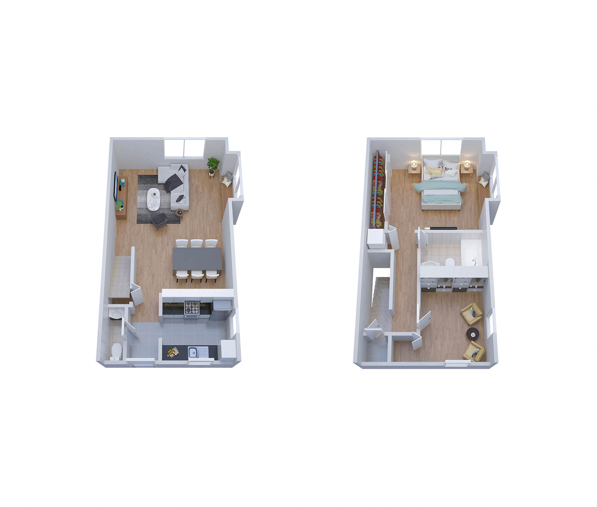 Floor plan for 1 bed, 1.5 baths, 911 sqft